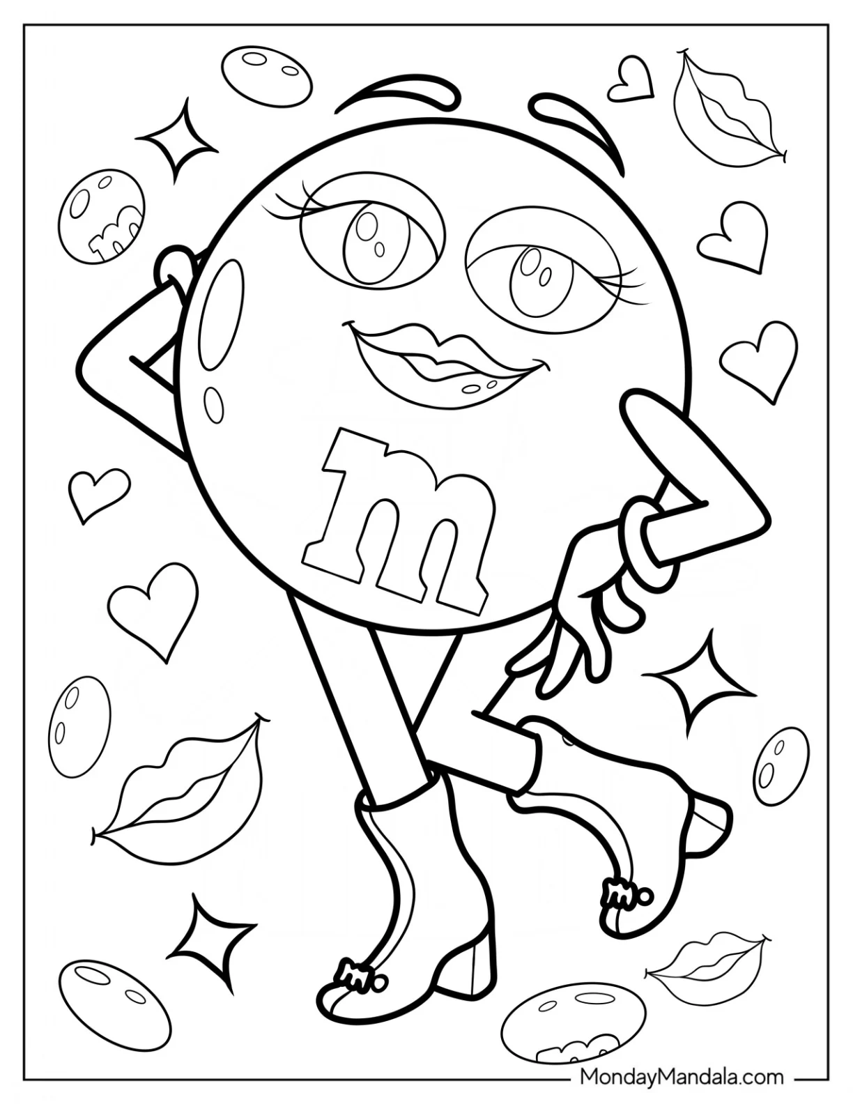 Pretty Green M&M's Coloring Page coloring page
