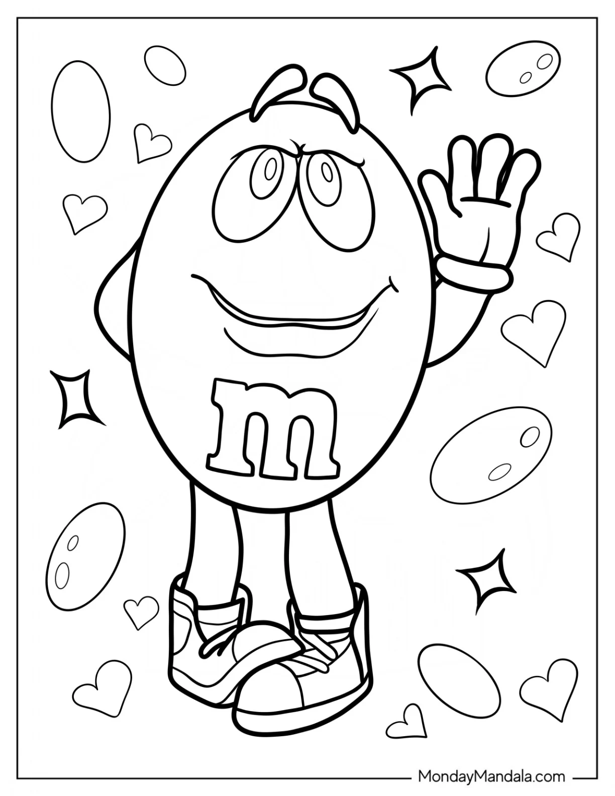 Shy Yellow M&M's Coloring Page For Kids coloring page