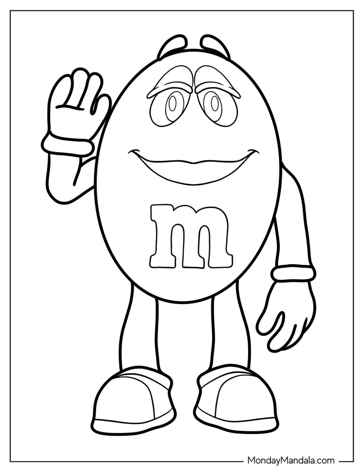 Yellow M&M's Coloring Page Waving For Kids coloring page