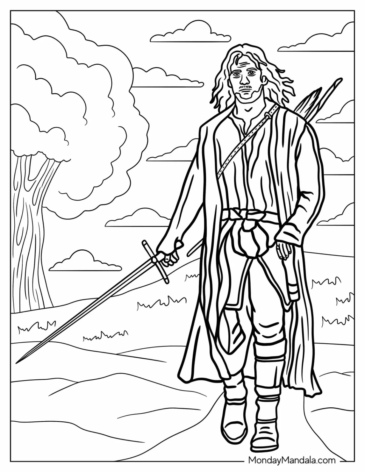 Lord Of The Rings Coloring Page Of Aragorn Holding Sword coloring page