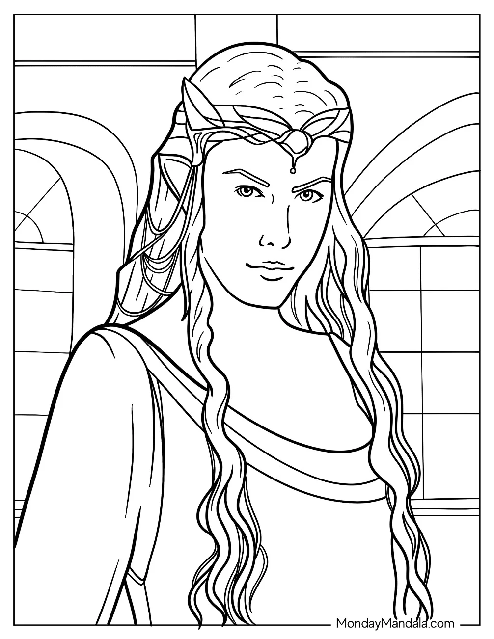 Lord Of The Rings Coloring Page Of Arwen For Kids coloring page — printable line art