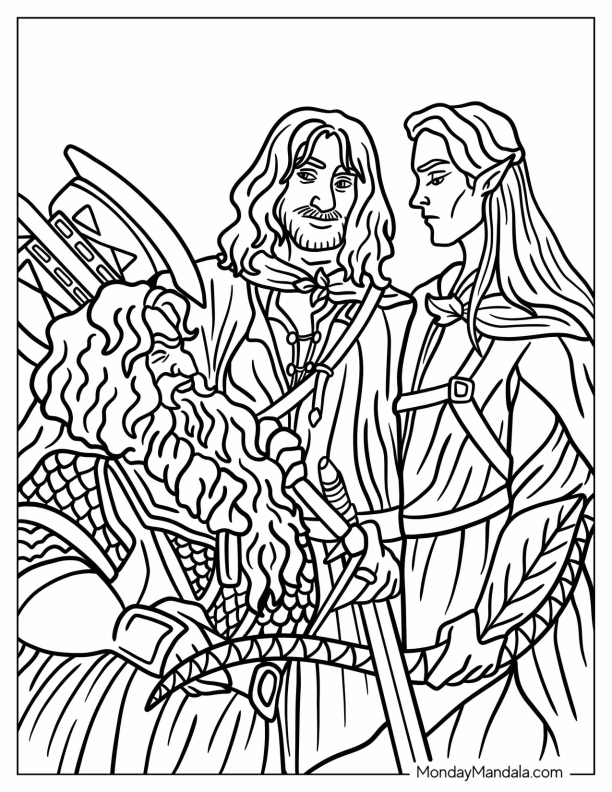 Lord Of The Rings Coloring Page Of Boromir, Gimli, And Legolas coloring page