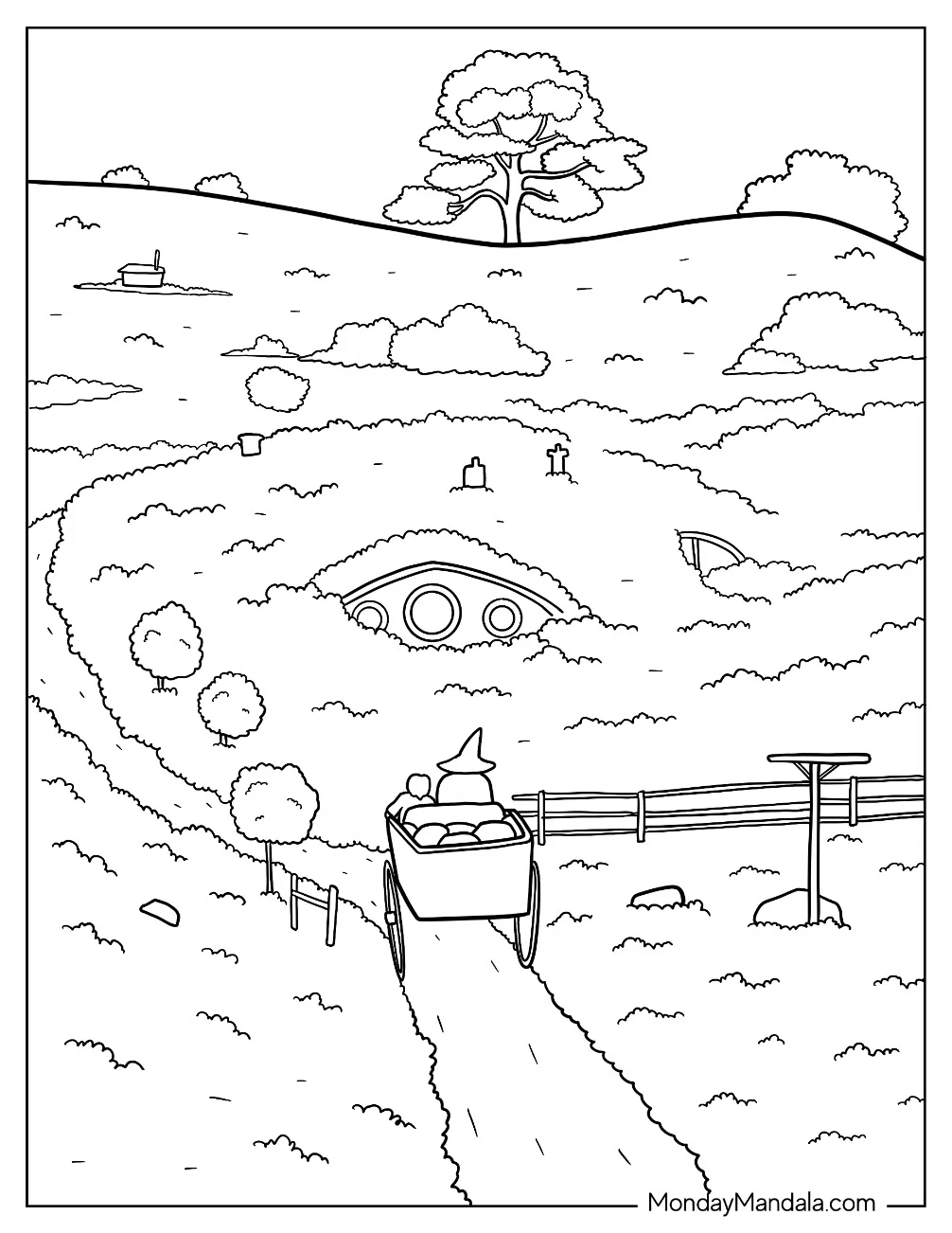 Lord Of The Rings Coloring Page Of Hobbiton In The Shire coloring page — printable line art