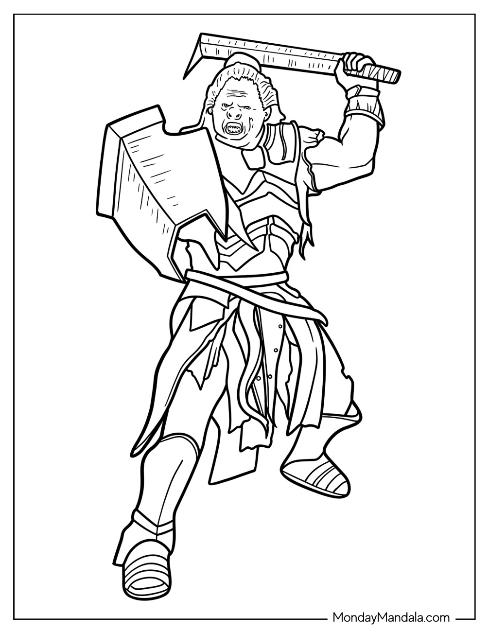 Lord Of The Rings Coloring Page Of Lurtz Swinging His Sword coloring page — printable line art