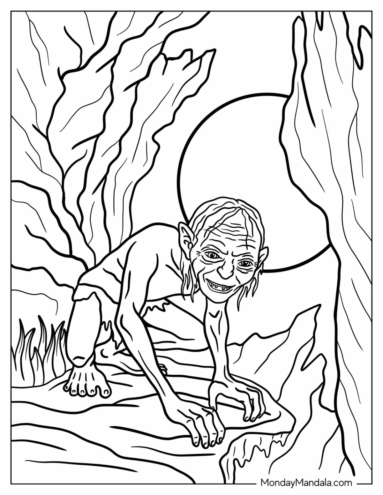 Realistic Lord Of The Rings Coloring Page Of Gollum coloring page
